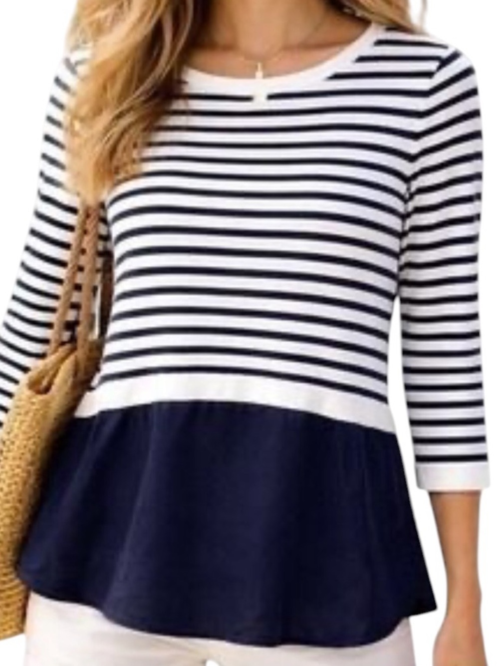 COS Women's Striped Cotton and Silk Mixed-Media Top w/ Button-down Back Panel XS - Picture 2 of 9
